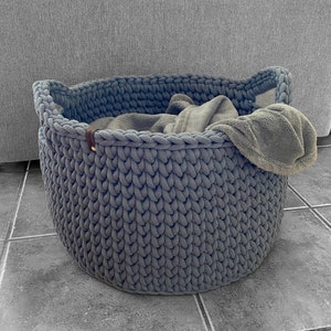 Crochet basket XL round with handles, large, storage, decoration, laundry basket; different colors available