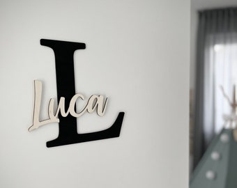 Wooden door sign with desired name, name plate for children's room, lettering