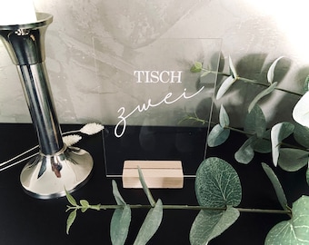 Table numbers / table numbers wedding / baptism / birthday acrylic with wooden stand