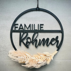 Personalized door wreath, family wreath, welcome, wreath with flowers, family sign, welcome sign black, family name