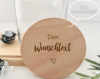 Vorratsglas mit Holzdeckel dein Wunschtext Glas mit Deckel graviert Geburtstag Dankeschön Geschenk Wunschgravur