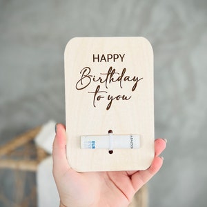 Geschenkkarte Grußkarte Holz Geburtstag Geld Gutschein