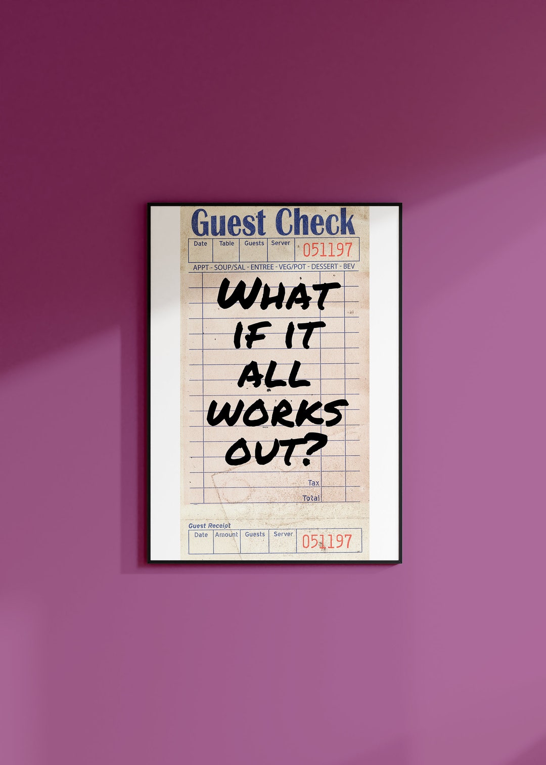 Guest Check Wall Art, Guest Check Trendy Preppy Poster, Cute Apartment