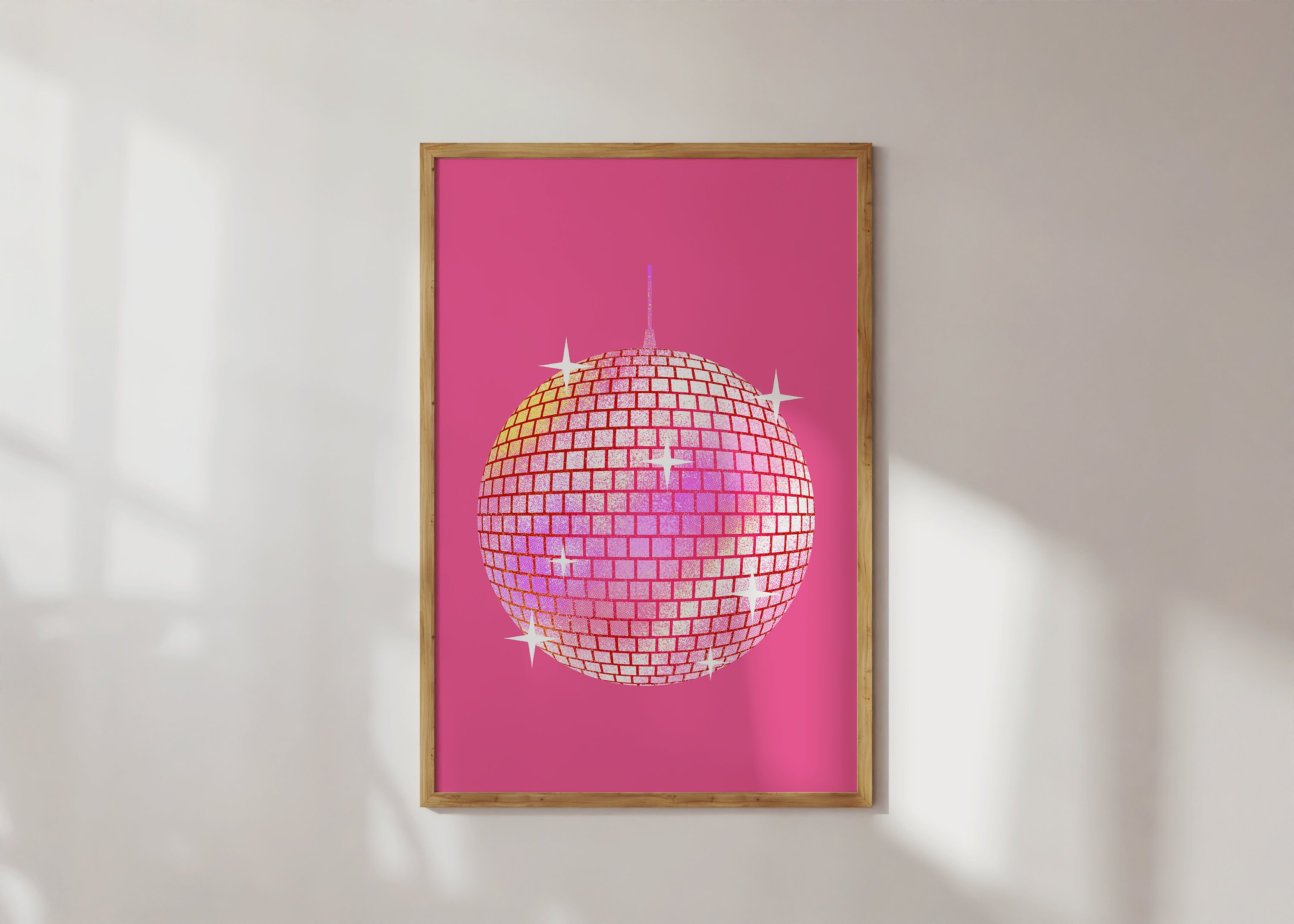 Hot Pink Disco Ball Wall Art Funky Disco Print Girly Wall Etsy
