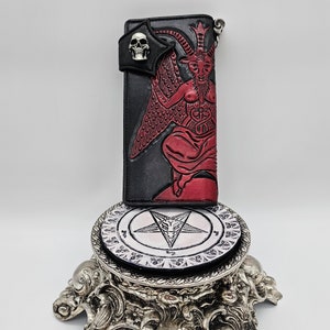 Cartera larga de cuero para motociclista con forma de cabra Baphomet hecha a mano