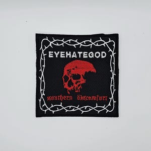 EYEHATEGOD 赤と白の南部不快感スクエアボーダー刺繍パッチ