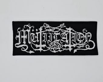 Mutiilation White Logo Squared Border Gestickter Aufnäher