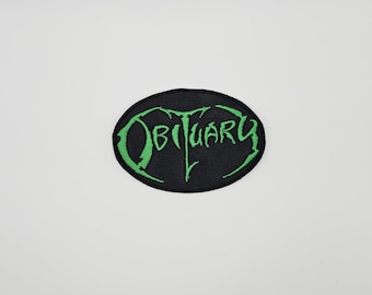 Parche bordado con borde ovalado y logotipo verde de Obituary