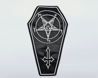 Baphomet Pentagram white, Inverted Cross | Coffin Shaped | Embroidered Back Patch