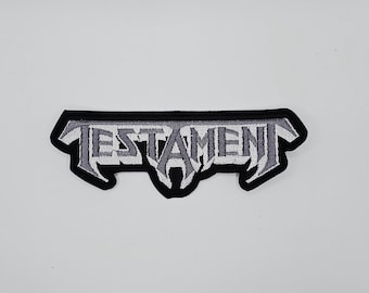 Parche bordado con borde en forma de logotipo gris y blanco del Testamento