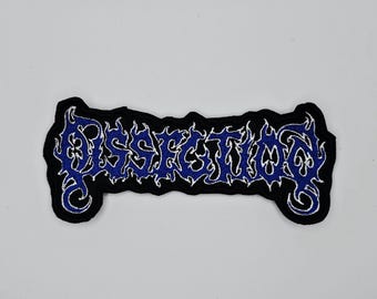 Toppa ricamata con logo Dissection blu e bianco a forma di bordo