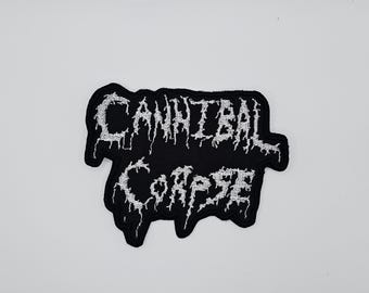 Parche bordado con borde en forma de logotipo blanco de Cannibal Corpse
