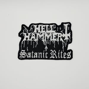Hell Hammer Satanic Rites White Shaped Border Embroidered Patch