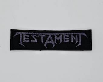 Parche bordado con borde cuadrado y logotipo gris de Testament