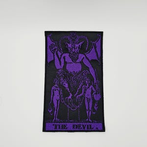 Djävulens Tarotkort Lila Formad Kant Broderad Tygmärke