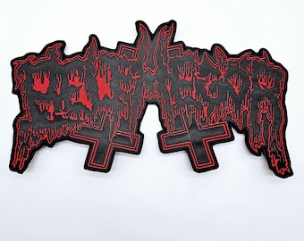 Parche trasero bordado con borde y logotipo rojo de Belphegor