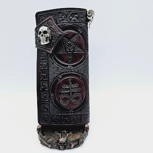 Cartera larga de cuero para motociclista con el símbolo de Baphomet hecha a mano