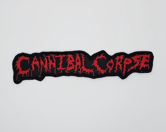 Parche bordado con borde en forma de logotipo rojo de Cannibal Corpse