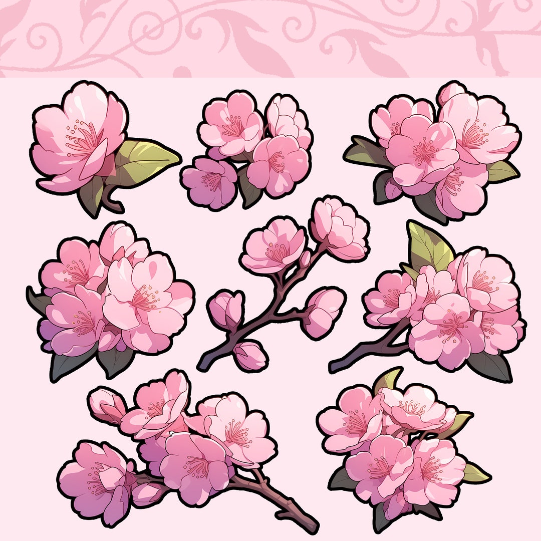 Cherry Blossoms Printable Sticker Sheet PNG Digital Downloads Pastel ...