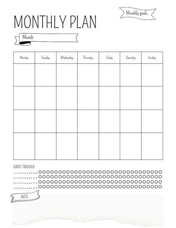 Printable Black and White Monthly Calendar - Etsy