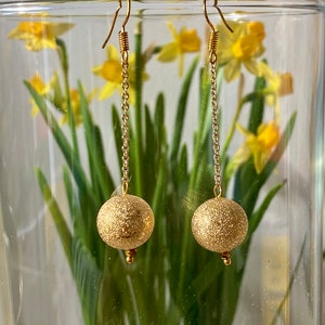3 inch long threader Silver sterling silver earring or 2.5 inch long gold threader large ball earrings