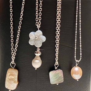 Sterling silver pearl pendant charm neckless Tahitian mother of pearl pendant charm pink rose pearl pearl flower dangle bridal charm pendant