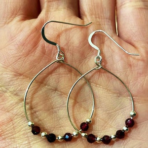 Pendientes de aro de plata de ley con rubí, pendientes colgantes de piedras preciosas