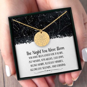 21st Birthday Star Map Necklace, Personalized 21st Birthday Gift for Her, The Night You Were Born Keepsake, Birthday Jewelry