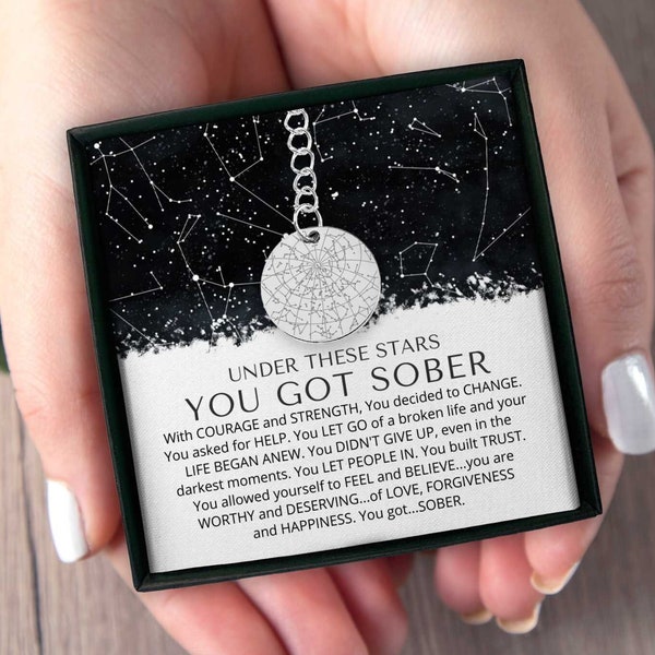 Sobriety Gift for Him Her Custom Star Map By Date Keychain Personalized Jewelry for Women Men Addiction Recovery Sober Anniversary Birthday