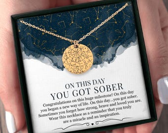 Sobriety Anniversary Necklace, Personalized Sober Date Star Map Gift, Recovery Keepsake for Her, Soberversary Gift