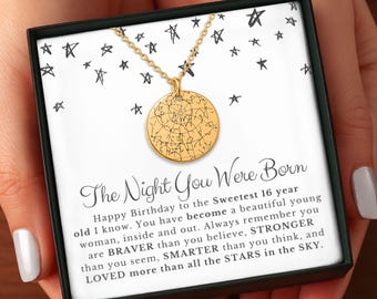 21st Birthday Star Map Necklace for Her, The Night You Were Born Gift, Personalized Keepsake for Daughter Best Friend