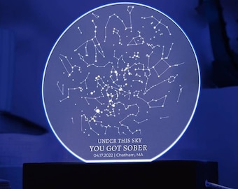 Sobriety Date Custom Star Map, Sobriety Gift For Him For Her Recovery Gift Addiction Recovery 1 Year Sober Gift Sober Anniversary Gift Women