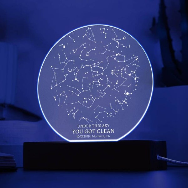 On This Day You Got Clean Custom Star Map by Date Night Light Personalized Sobriety Gift, Addiction Recovery Sobriety Gift for Men Women