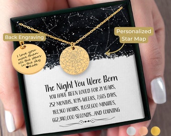 21st Birthday Gift for Her Custom Star Map By Date Necklace, 21 Birthday Gift For Her, Personalized 21St Birthday Gift Box Personalized Gift