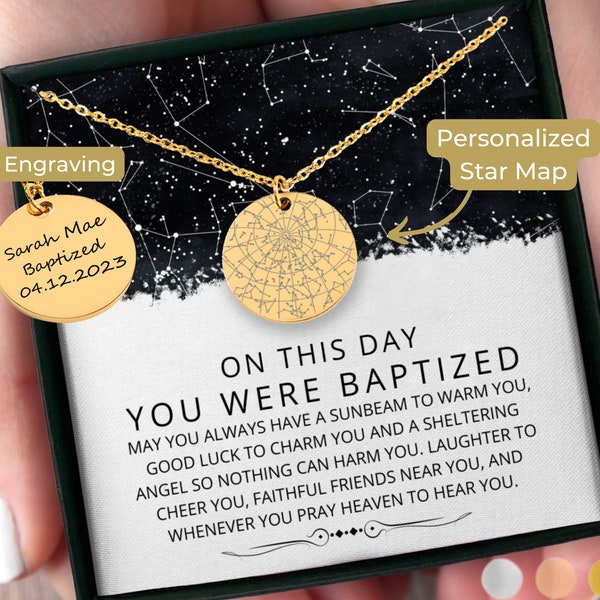 Personalized Baptism Gift Star Map By Date Necklace, Baptized In Christ Godchild Gift, Goddaughter Gift from Godmother With Irish Blessing