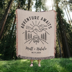 Personalized Wedding Gift for Couple Custom Name and Date Blanket | Bridal Shower Gift for Nature Lovers, Colorado Mountain Theme Camping