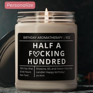 Personalized 50th Birthday Candle, Fiftieth Birthday Gift, Milestone Birthday Keepsake 50th birthday gift for Men Women half a hundred, rude