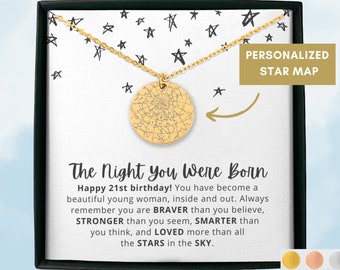 21st Birthday for Her Personalized Star Map Necklace, 21st Birthday Gift, Happy 21st Birthday, 21 Birthday Gift The Night Sky Birthday Stars