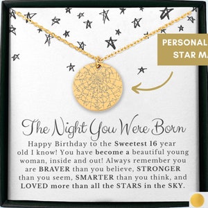 Cadeau de 16e anniversaire | Cadeau d'anniversaire personnalisé carte des étoiles | Cadeau d'anniversaire fille | Cadeau Sweet 16 | Cadeau petite-fille | Cadeau nièce