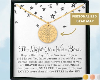 16th Birthday gift | Custom Star Map Personalised Birthday gift | Daughter birthday gift | Sweet 16 Gift | Granddaughter gift | Niece Gift