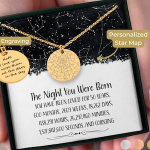 50th Birthday Gift for Women Custom Star Map By Date Necklace, Best Friend Gift, 50Th Birthday Gifts For Women, 50 Years Of Being Fabulous