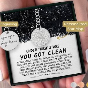 On This Day You Got Clean Custom Star Map by Date-sleutelhanger, gepersonaliseerde soberheidssieraden, nuchterheidscadeau voor mannen en vrouwen
