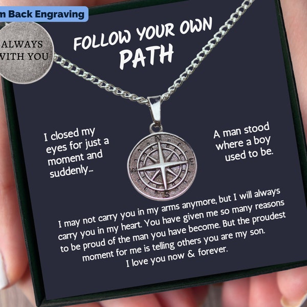 Personalized Engraved Compass Pendant To My Son Christmas Gift For Son Birthday Gift From Mom To Son Gift From Mom Dad Graduation Gifts