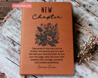 Linocut New Chapter Journal Personalized Retirement gift for Her Notebook Milestone Gift for Mom Grandma Wife Best Friend Sister