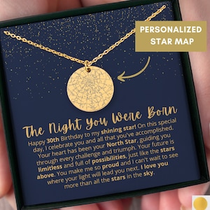 Cadeau du 30e anniversaire personnalisé collier carte étoile cadeau d'anniversaire pour la fille de maman, cadeau nièce petite-fille, 30 ans, joyeux 30e anniversaire