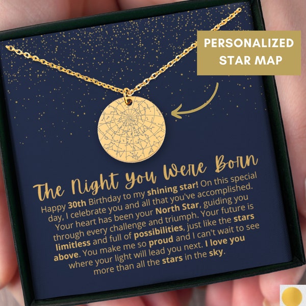 30th Birthday Gift Custom Star Map Necklace Birthday Gift For Daughter from Mom, Niece Granddaughter Gift, Turning 30, Happy 30th Birthday