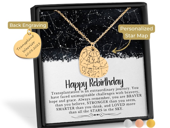 Transplant Anniversary Gift Custom Star Map By Date Heart Pendant, Heart Transplant Gift, Rebirthday Gift for Organ Recipient, Recovery Gift