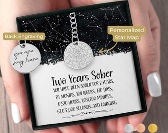 Two Years Sober Custom Star Map By Date Keychain Sobriety Anniversary Gift, Personalized Soberversary Gifts, 2 Years Sober Birthday Recovery