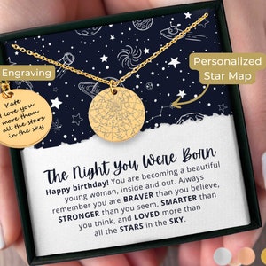 Aangepaste sterrenkaart op datum ketting voor tienermeisje, sentimenteel cadeau voor dochter, kleindochter, nichtje bonus dochter gepersonaliseerde sieraden