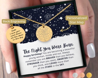 Custom Star Map By Date Necklace for Teenage Girl, Sentimental Gift for Daughter, Granddaughter, Niece Bonus Daughter Personalized Jewelry
